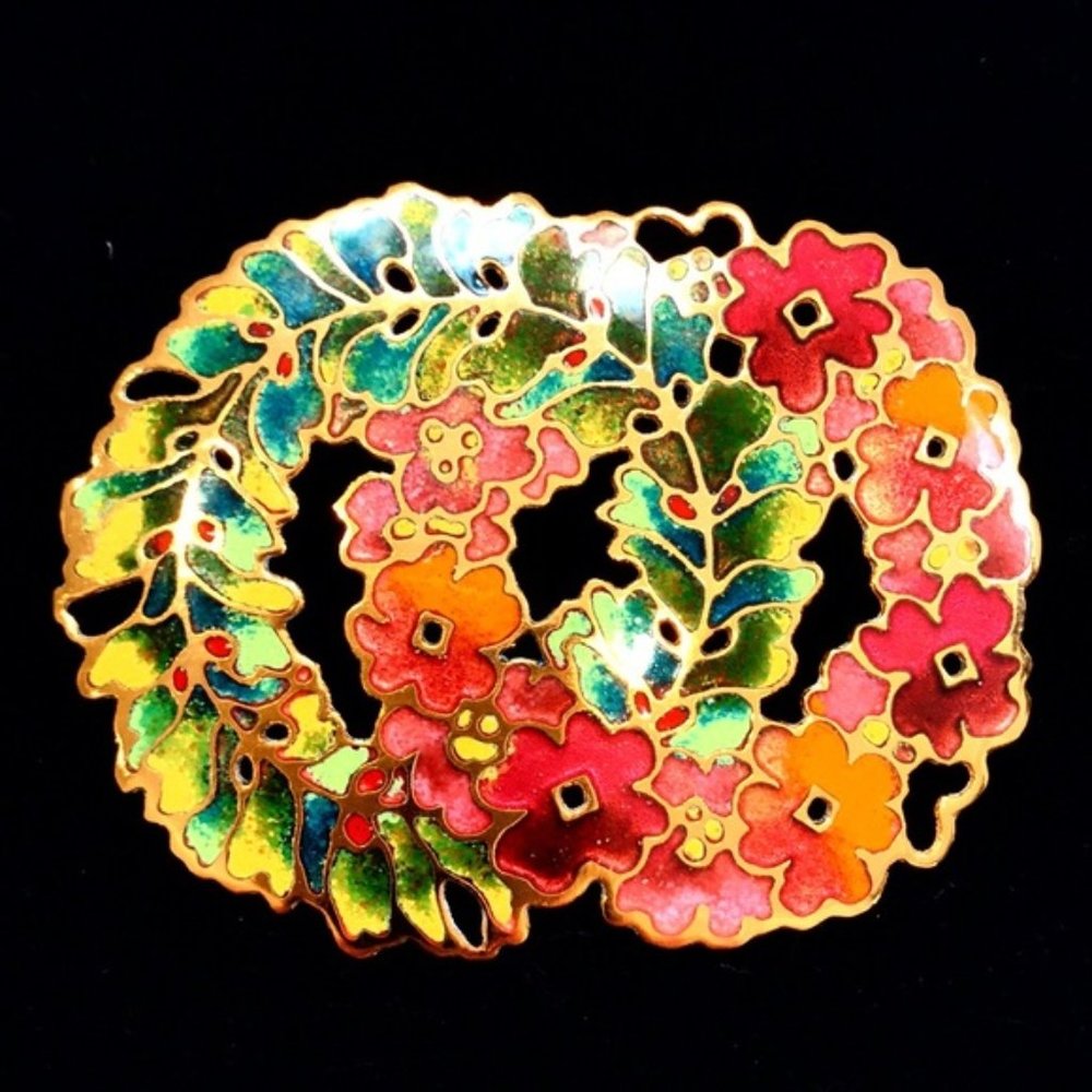 Vintage Multicolor Flower Brooch & Clip-On Earring
